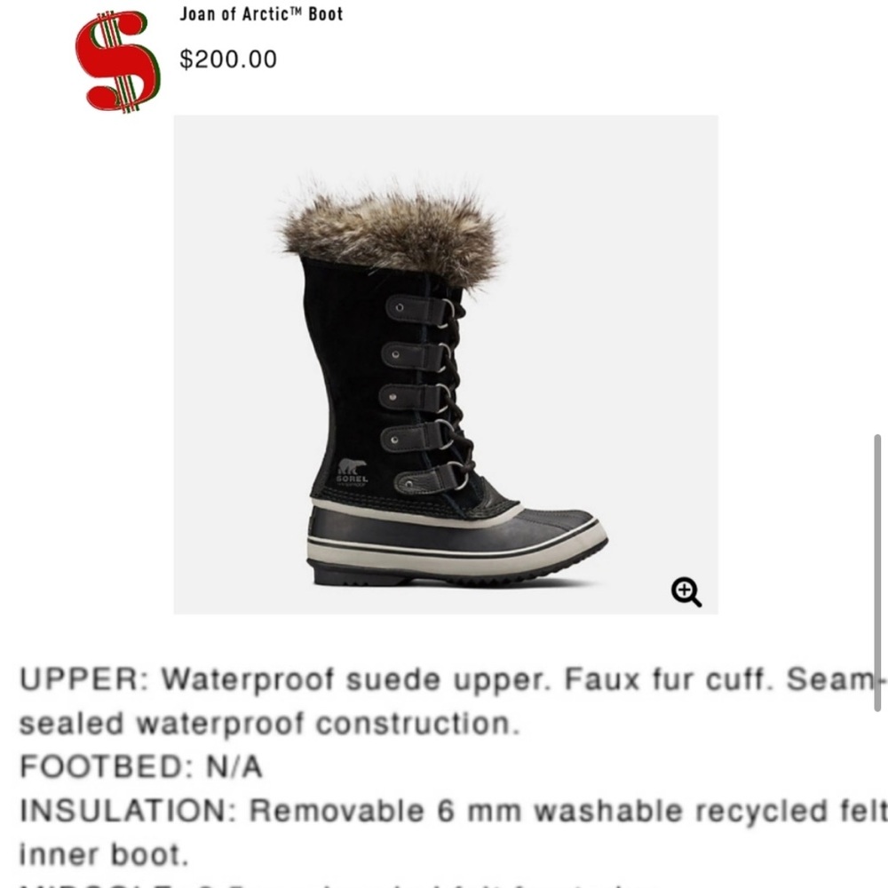 NWT Sorel Joan of Artic Boots in Black Quarry Size 9 - Picture 3 of 7